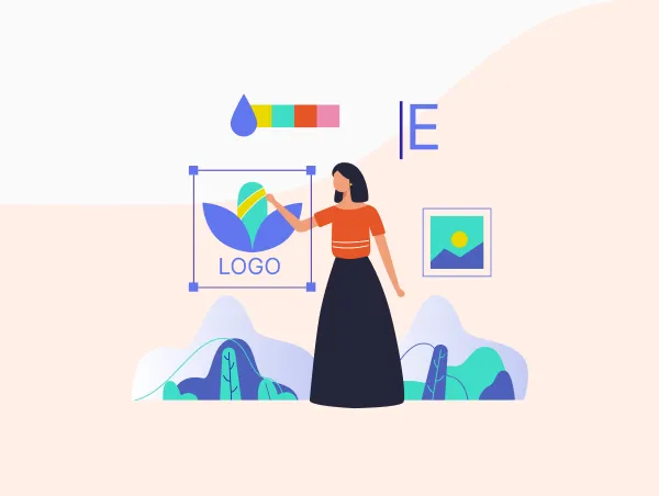 Illustration d'une femme modifiant l'affichage d'un logo au format SVG.