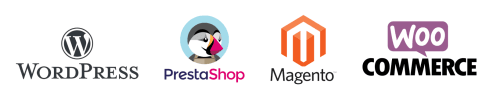 Logos de CMS : wordpress, magento, prestashop et woo commerce