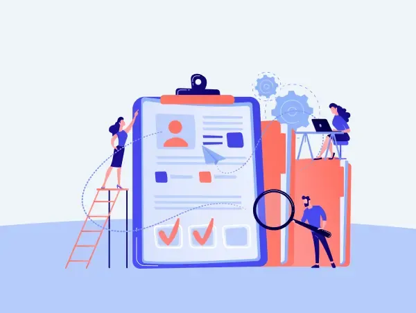 Illustration de trois personnes qui analysent leur compte professionnel Pinterest entreprise.