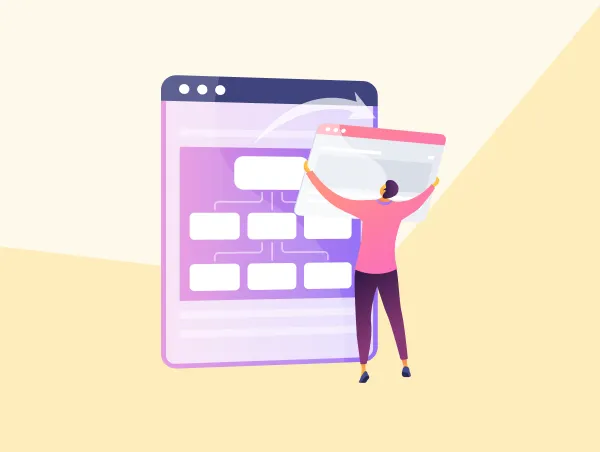 Illustration d'un homme ajoutant une case dans un index sitemap.