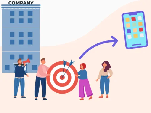 Illustration d'une entreprise avec une équipe qui relève un défi