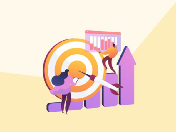 Illustration de personnages prenant des résultats et objectifs YouTube Ads dans leurs mains.