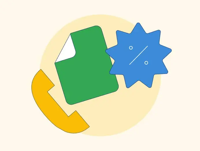 Illustration d'un téléphone, d'un document et d'une réduction