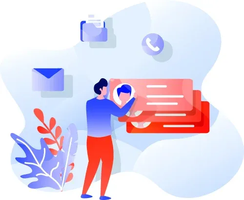 Illustration des contacts sur LinkedIn avec un personnage déplaçant ses relations