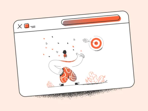 Illustration d'une cible et d'un personnage dans une page de site web responsive