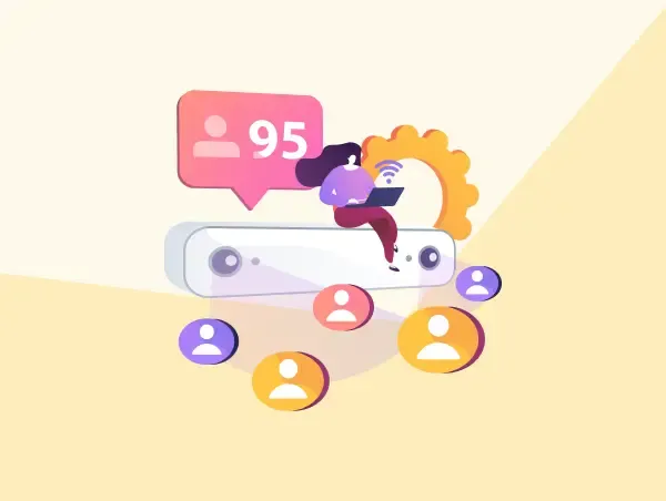 Illustration d'une femme avec un visuel d'engagement sur un Facebook entreprise.
