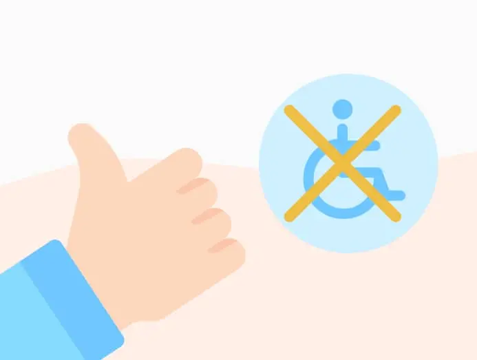 Illustration d'un pouce à côté d'un pictogramme handicapé barré