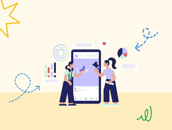 Illustration de deux personnes qui utilisent Facebook