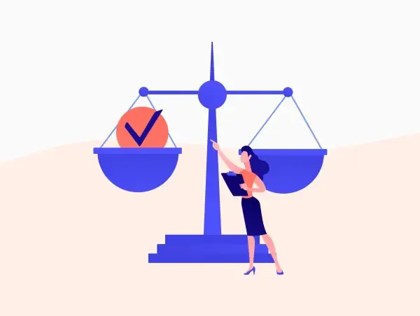Illustration d'une personne qui pèse dans la balance les sanctions financières.