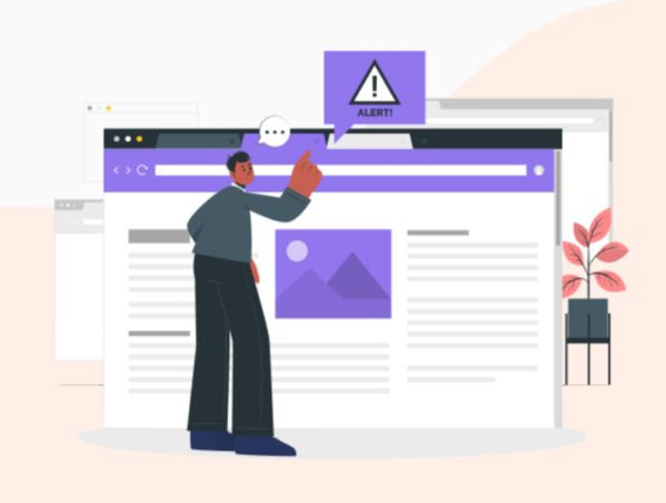 Illustration d'une personne devant une page web qui fait attention avant la migration de son site.