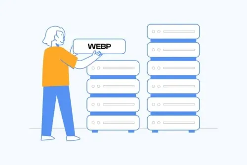 Illustration d'un personne qui prend un dossier sur lequel il est écrit Webp
