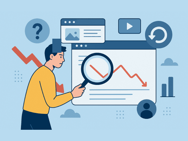 Illustration d'un homme analysant le taux de rebond de son site