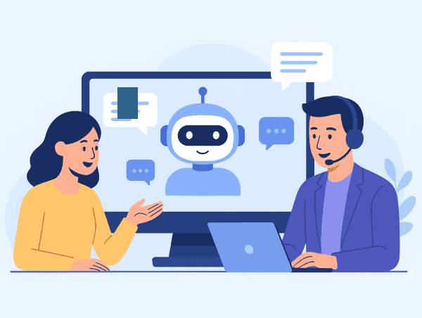 Illustration d'un assistant robot sur un site e-commerce