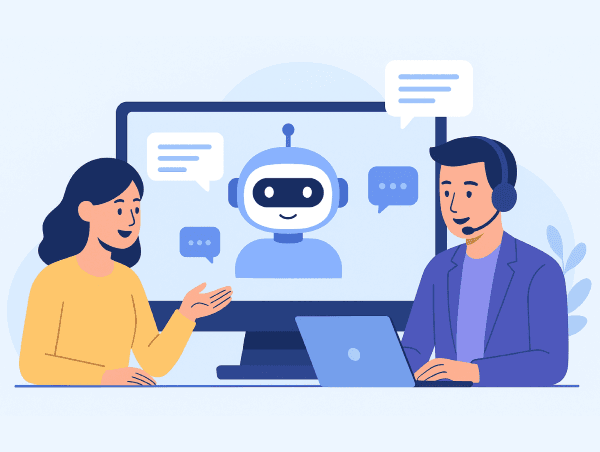 Illustration d'un assistant robot sur un site e-commerce