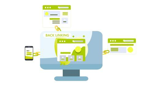 Illustration d'un ordinateur avec des éléments pour représenter le backlinking