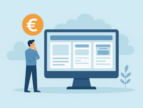 Illustration d'un homme comparant le prix d'un site vitrine selon le prestataire