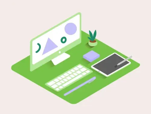 Illustration d'un bureau au design épuré et éco-conçu
