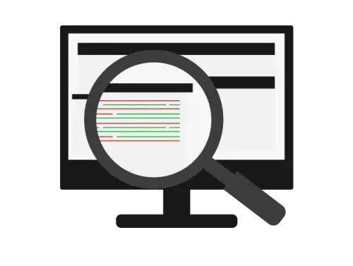 Ordinateur avec une loupe zoomant sur des informations et avantages sur Symfony