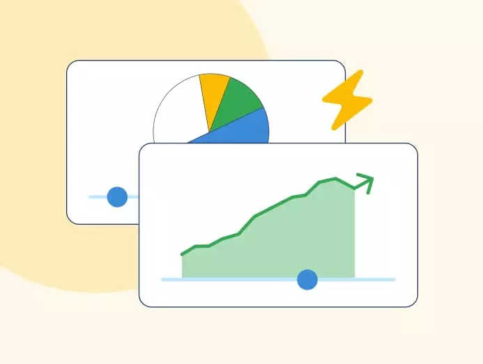 Illustration d'un graphique camembert et de la courbe montante d'une annonce Google Ads