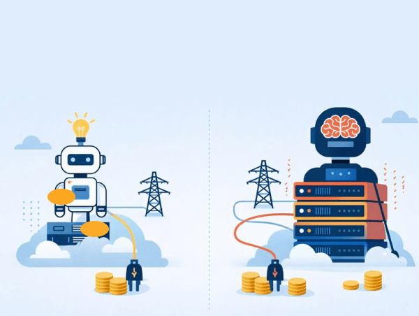 Illustration IA frugale comparée à une IA qui consomme plus d'énergie