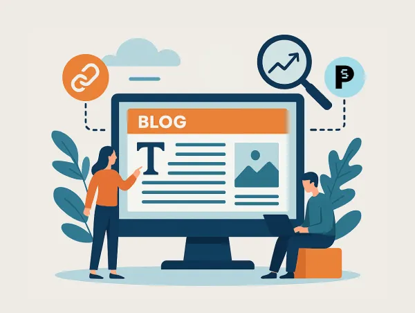 Illustration d'une femme devant son blog PrestaShop