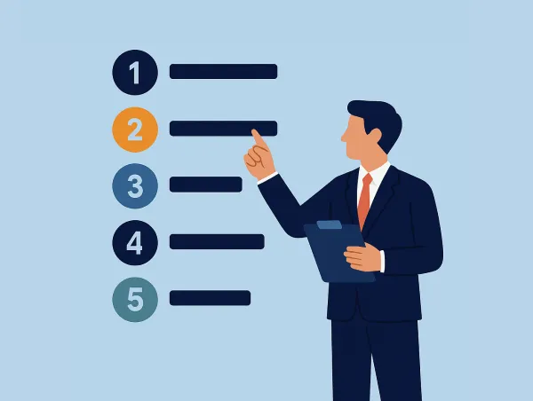 Illustration d'une personne qui montre les 5 étapes pour un site accessible.