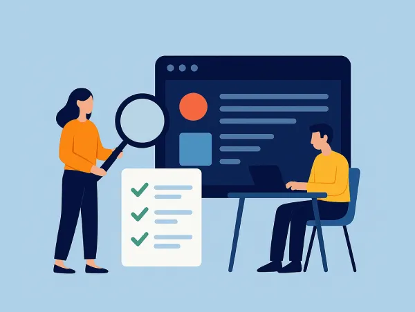 Illustration de deux personnes qui analysent un site accessible.