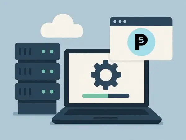 Illustration d'un serveur et d'un ordinateur pour l'hébergement d'un e-commerce Prestashop 9
