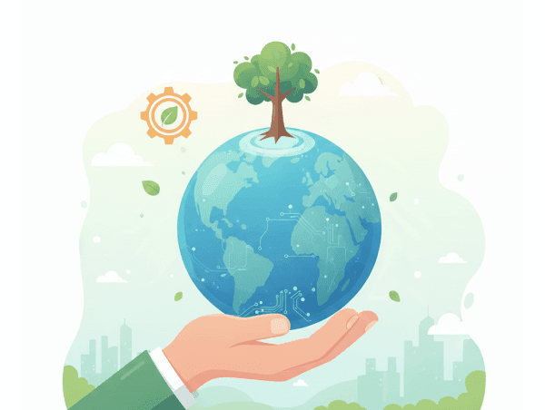 Illustration de la Terre avec un arbre sur le dessus et des circuits électroniques