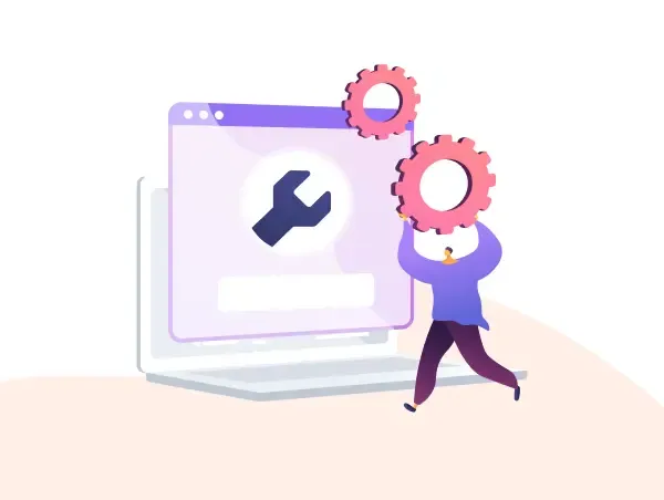 Illustration personne devant un écran qui réalise la maintenance d'un site internet.