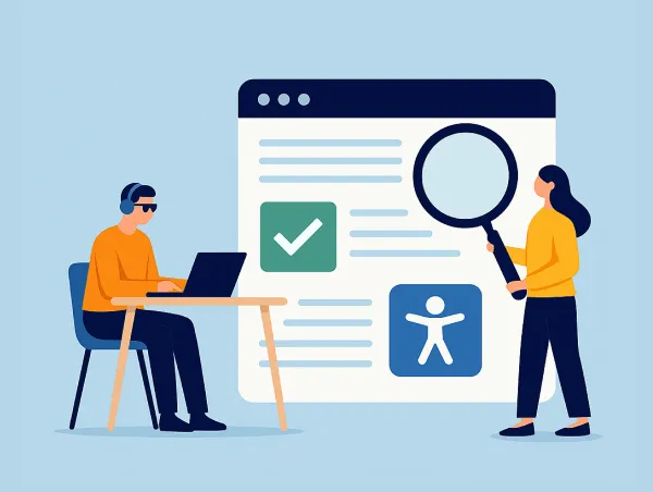 Illustration de deux personnes qui travaillent sur un site accessible.