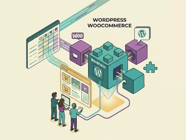 Illustration de la différence entre PrestaShop et WooCommerce pendant un développement web