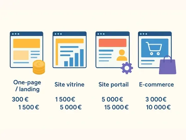 Illustration du prix d'un site web en fonction de sa typologie