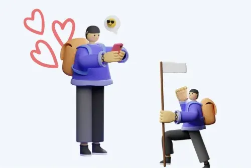 Deux personnages en quête de prospects qualifiés pour leur business sur les réseaux sociaux