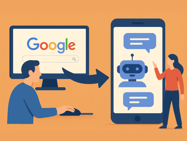 Illustration des recherches Google migrant vers les moteurs IA