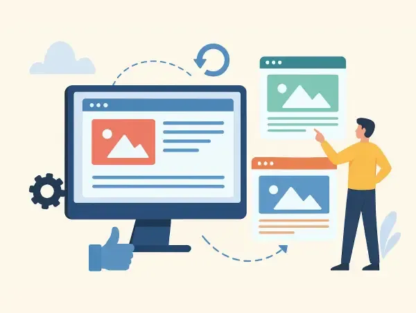 Illustration d'un homme en pleine réflexion sur la refonte d'un site