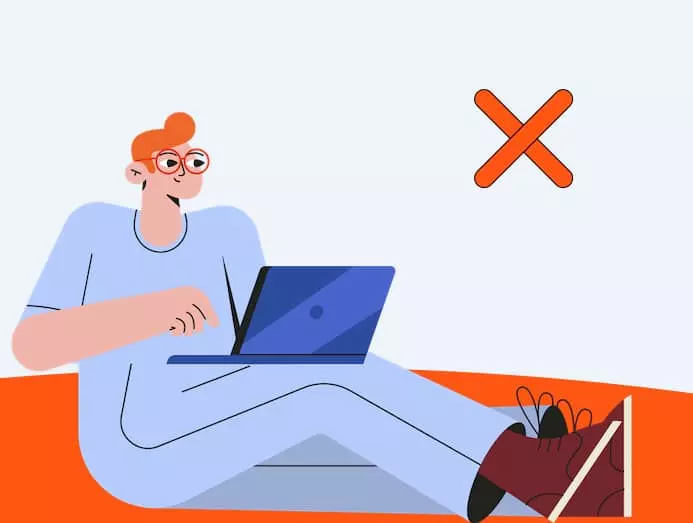 Illustration d'un jeune homme assit qui tient son ordinateur sur ses jambes