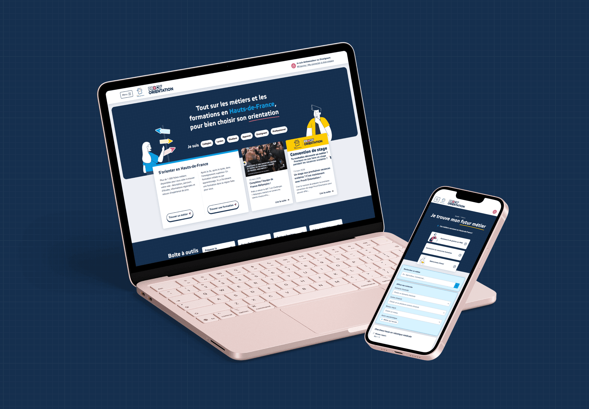 Image du site de Proch'Orientation sur ordinateur et mobile, réalisé par Lemon Interactive