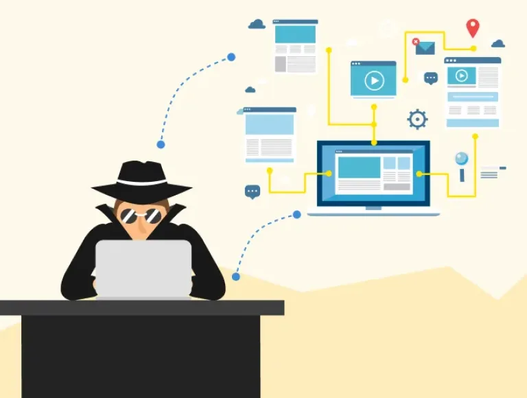 Illustration d'un hacker qui gère le volume des liens des pages