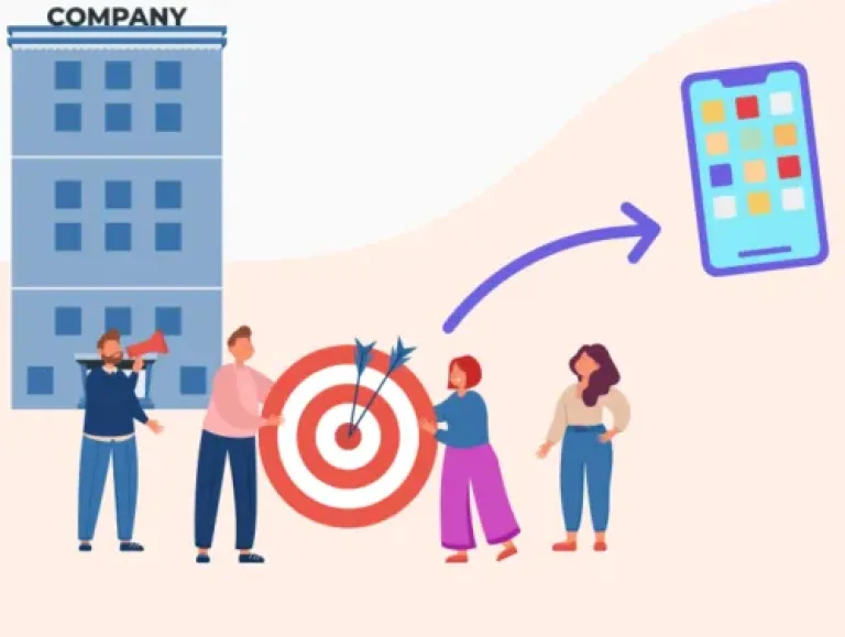 Illustration d'une entreprise avec une équipe qui relève un défi