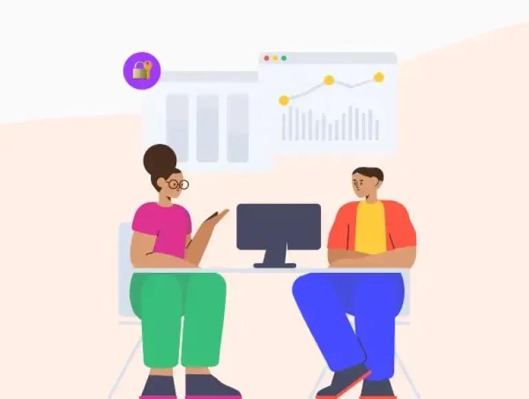 Illustation de deux personnes qui montrent la fiabilité et les performances de PrestaShop 8