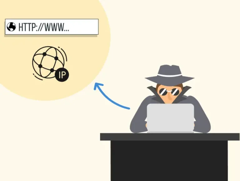 Illustration d'un hacker qui utilise des liens et adresses IP