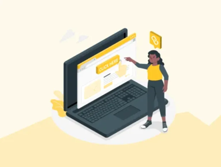 Illustration d'un ordinateur ouvert sur un site web et qui vérifie la pertinence de la page.