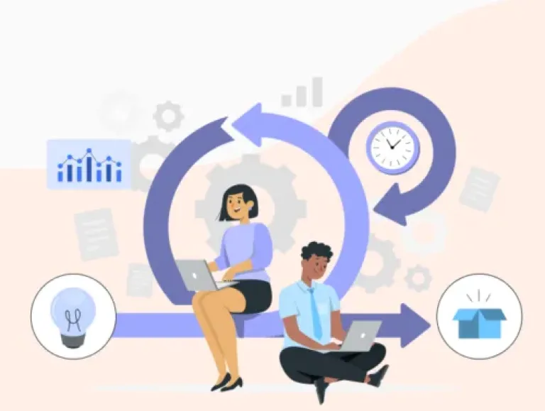 Illustration de deux personnes qui travaillent sur des ordinateurs