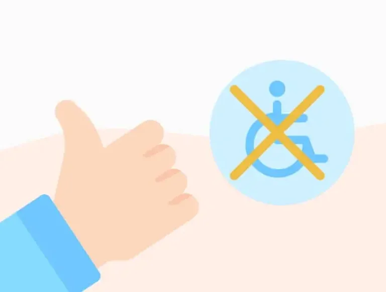 Illustration d'un pouce à côté d'un pictogramme handicapé barré