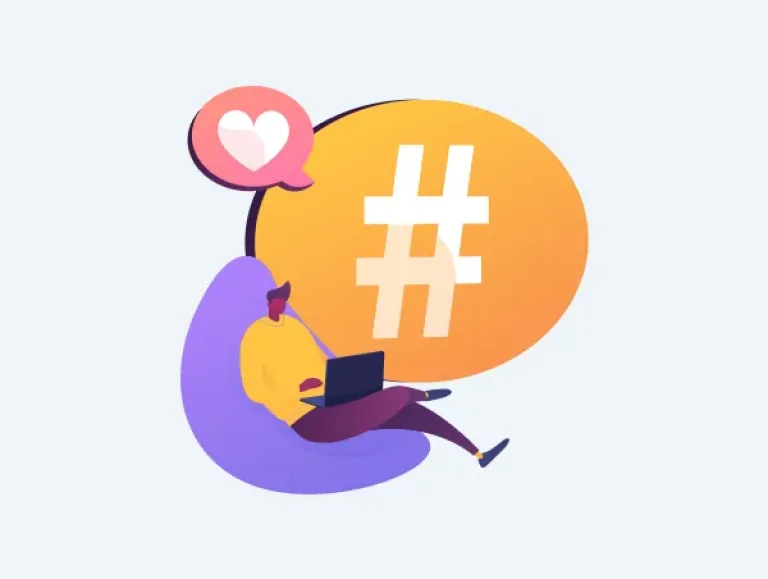 Illustration des fonctionnalités de Twitter, notamment une bulle avec le #.