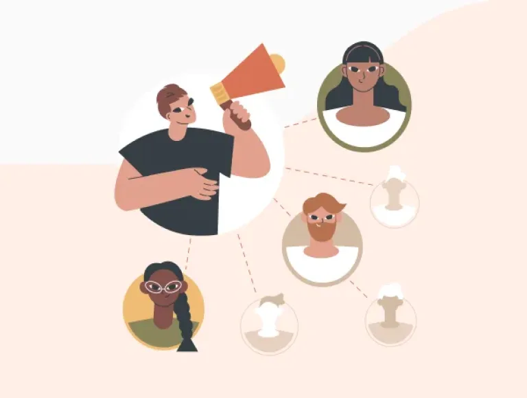 Illustration d'une personne qui communique avec ses équipes.