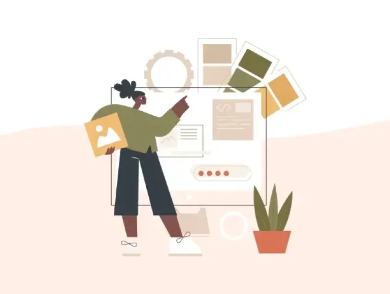 Illustration personne devant un ordinateur qui actualise un contenu et qui l'optimise.