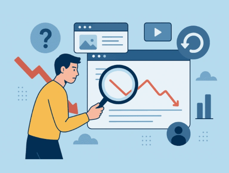 Illustration d'un homme analysant le taux de rebond de son site