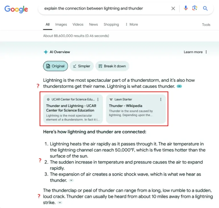 Aperçu AI Overview sur un résultat de recherche en anglais